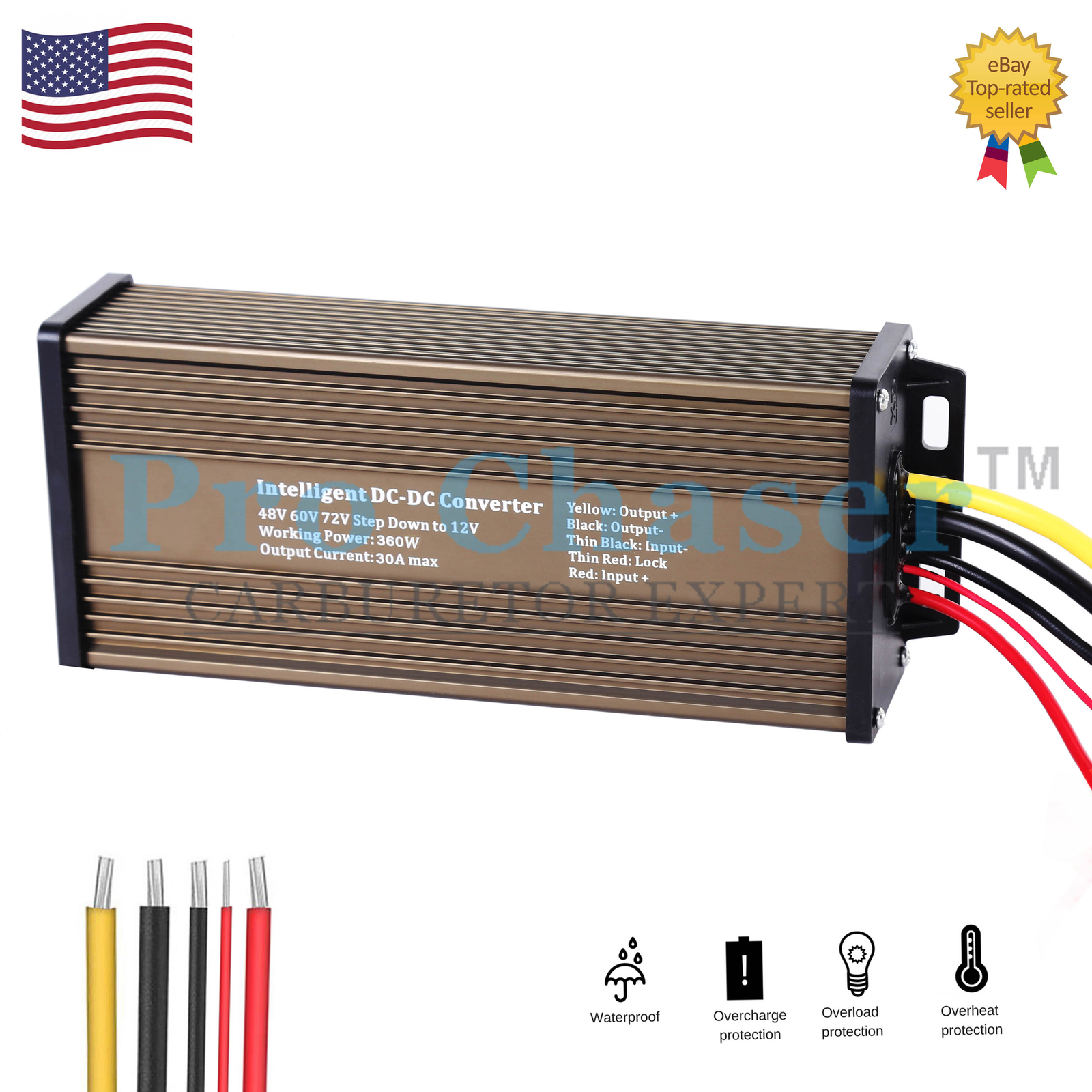 Pro Chaser DC-DC 48V 60V 72V Converter Regulator Step-Down to 12V 360W 30A