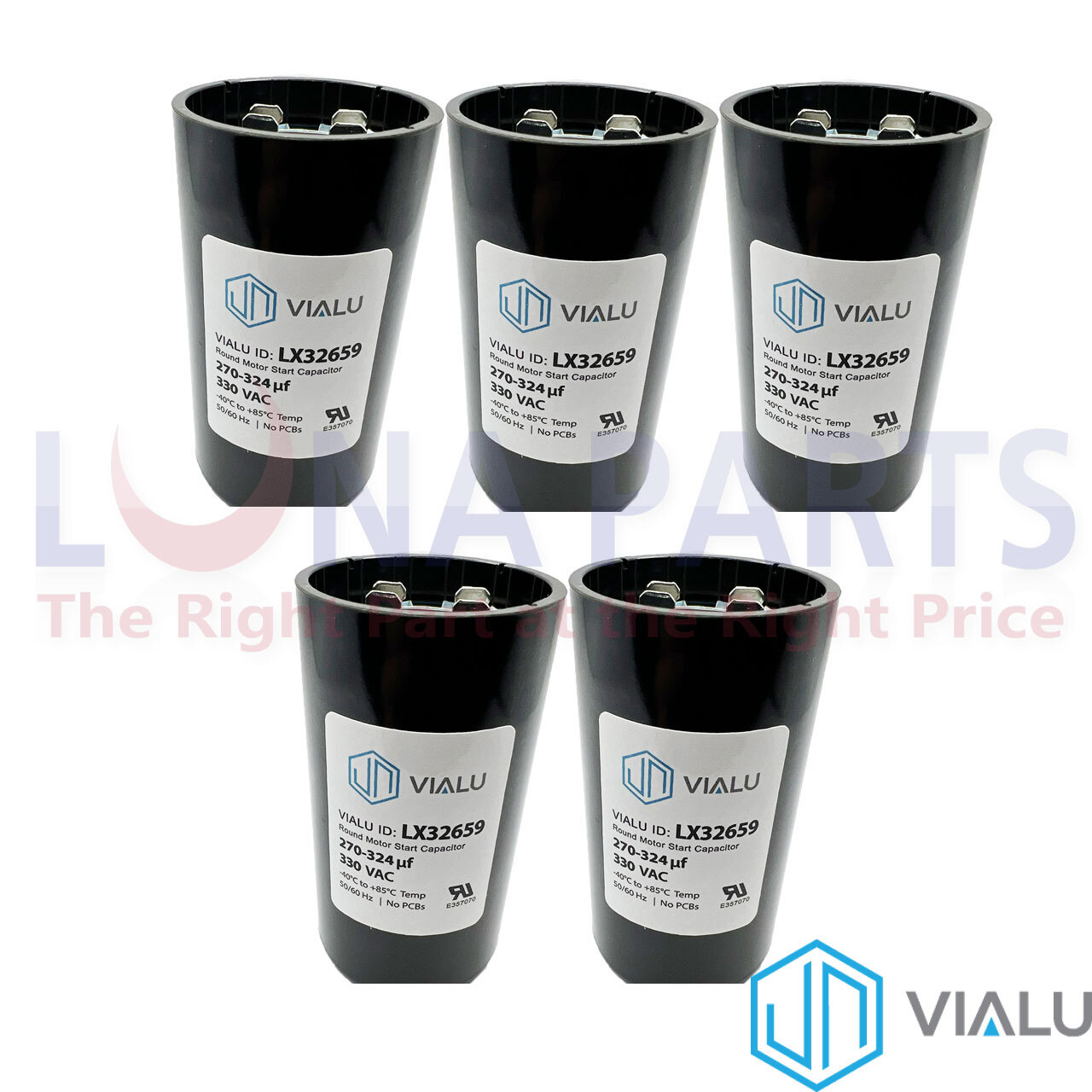 Pack of 5 – VIALU – 270-324 uf/MFD 330 VAC volts Round Start Capacitor 50/60 Hz