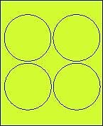4″ Round Fluorescent Chartreuse Labels, 4-UP (8.5″ x 11″) – Box of 100 Sheets