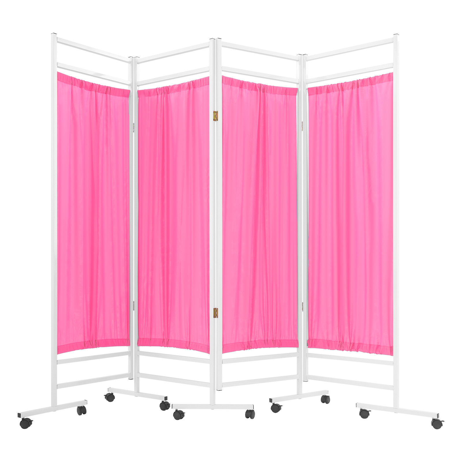 4 Panels Foldable Medical Room Divider Portable Medical Privacy Screen Pink
