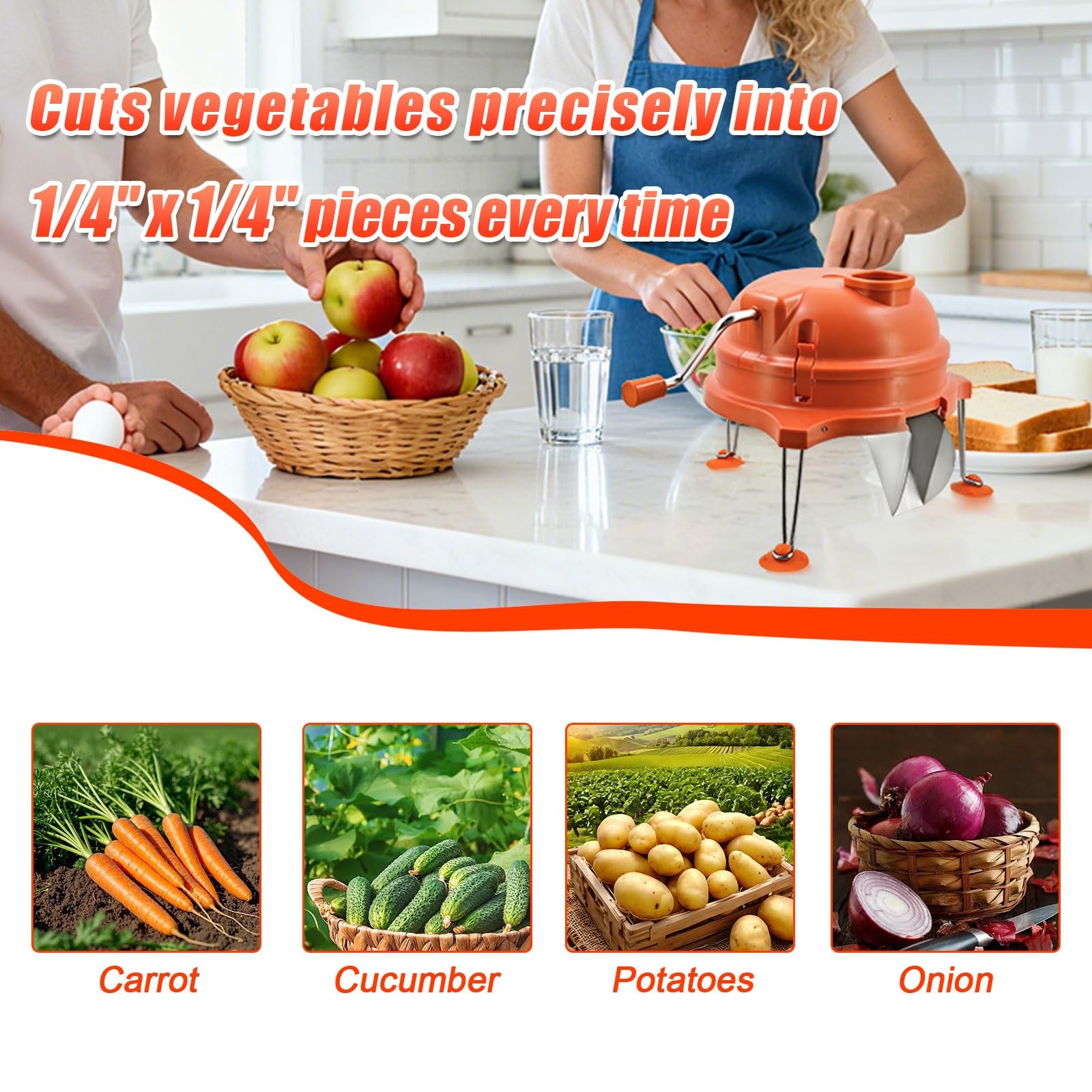 CL003 Commercial Vegetable Dicer,1/4″ x 1/4″ dynacube 1/4′ x 1/4′, Orange