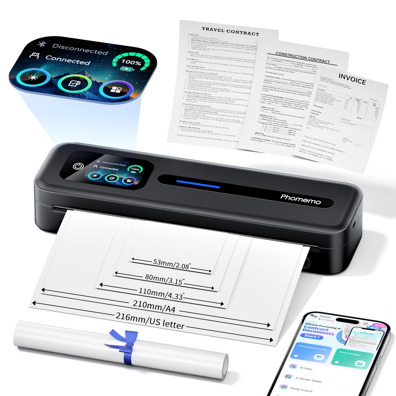 Phomemo Upgraded Portable Printer Touchscreen M832D Bluetooth Wireless Thermal