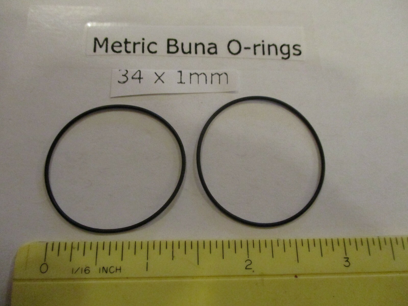 34mm ID x 36mm OD x 1mm thick O-ring. Buna-70. Quan 2..