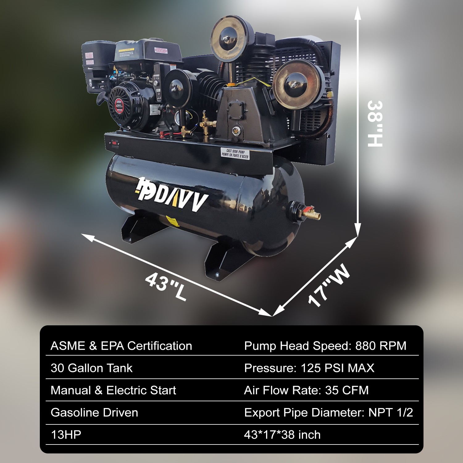 35 Cfm Piston Air Compressor 13HP 125Psi 30 Tank Gallons Truck Mounted