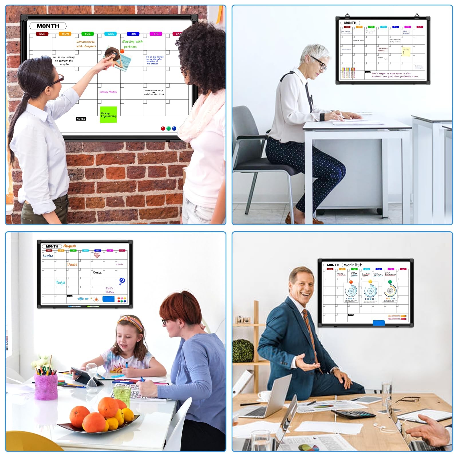 Monthly Dry Erase Whiteboard Calendar 24 x 18 in, Wall Mount, Aluminum Frame