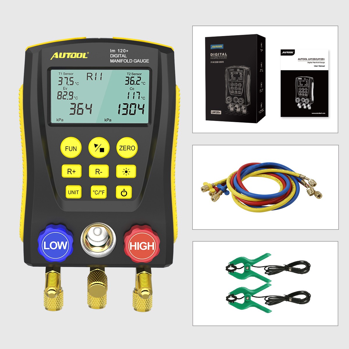 Refrigeration Digital Manifold Gauge Set HVAC System Vacuum Pressure Temp Tester