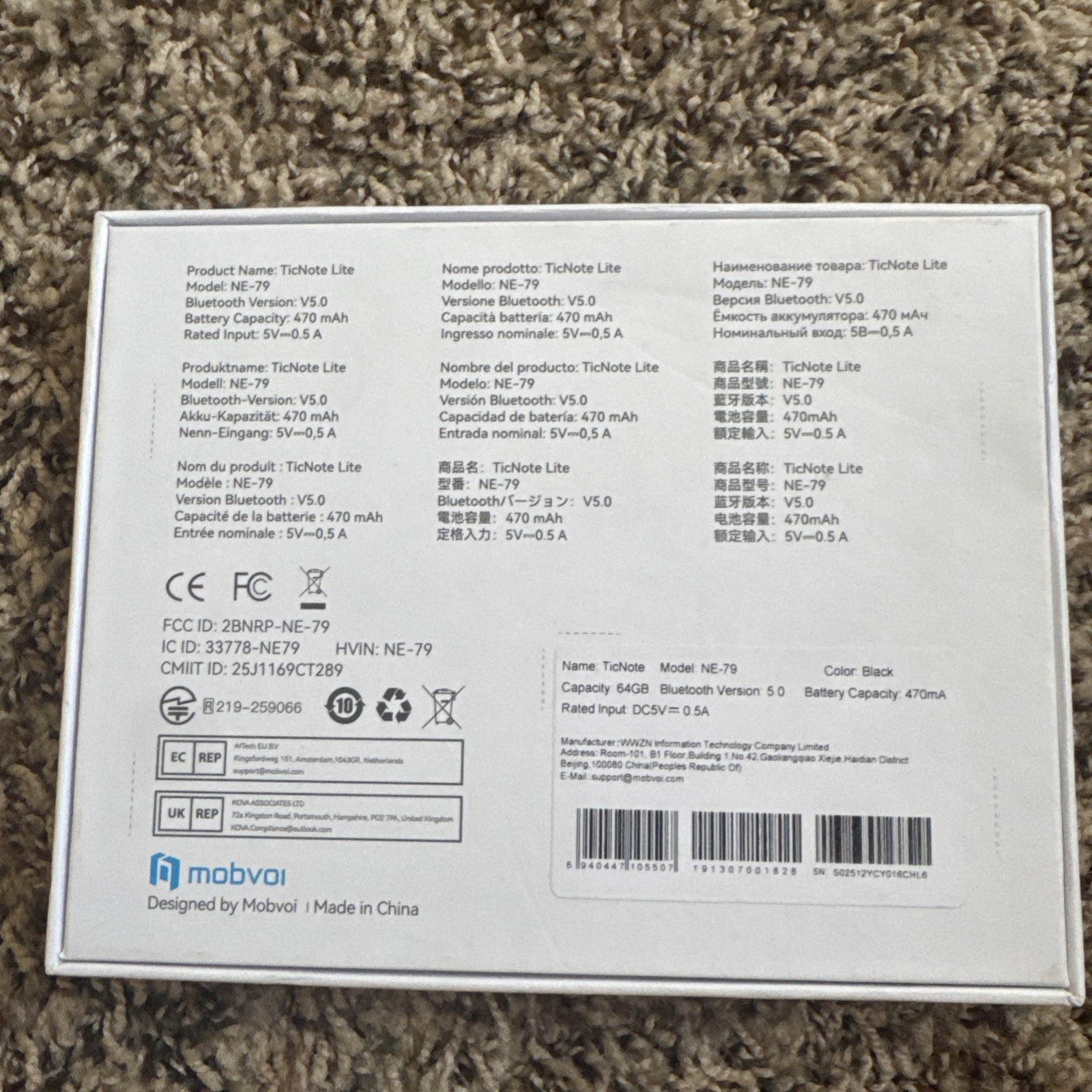 Mobvoi TicNote AI Voice Recorder 64GB Memory Brand New In Box