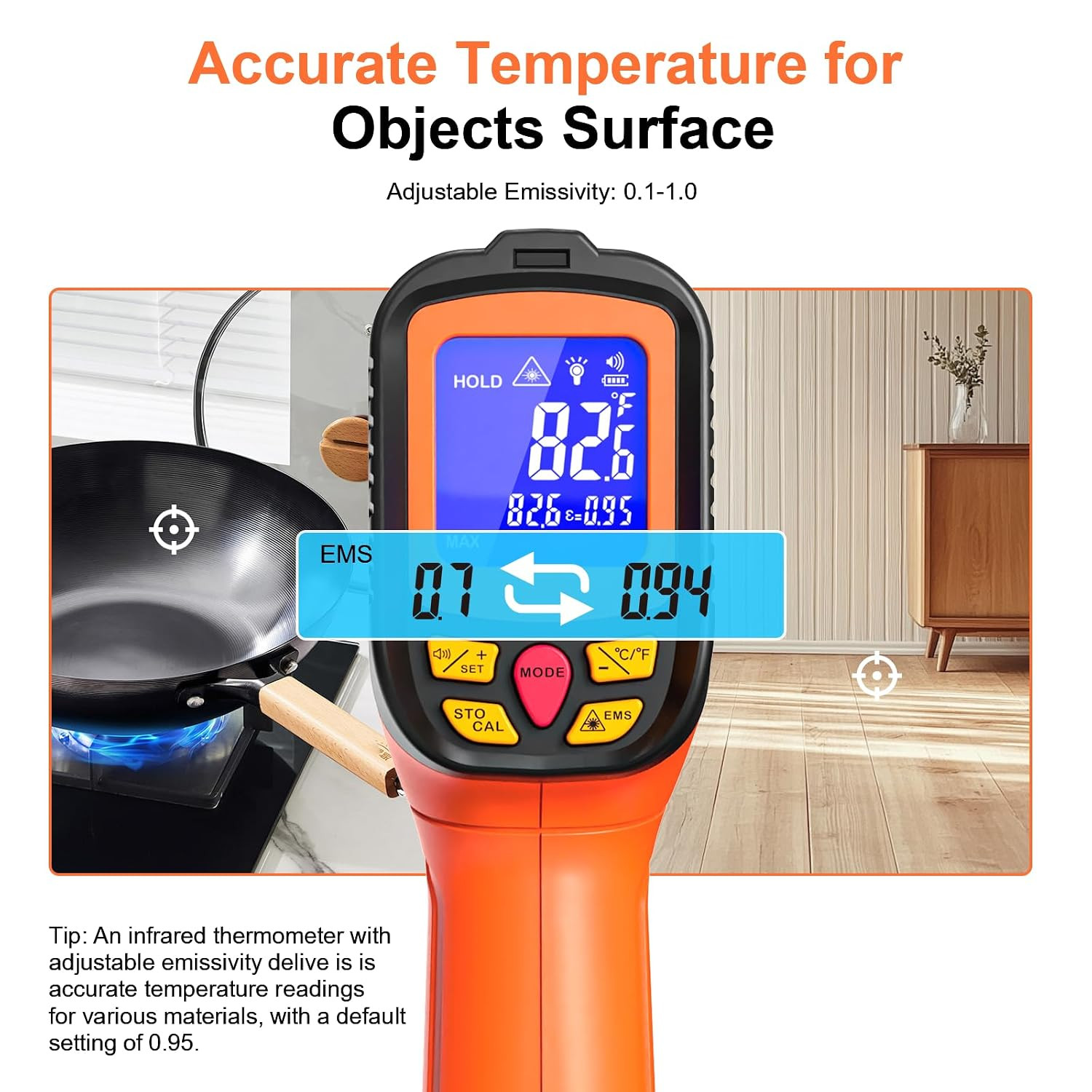 Digital Infrared Thermometer Gun -58°F to 2732°F with Laser and MAX/MIN/AVG