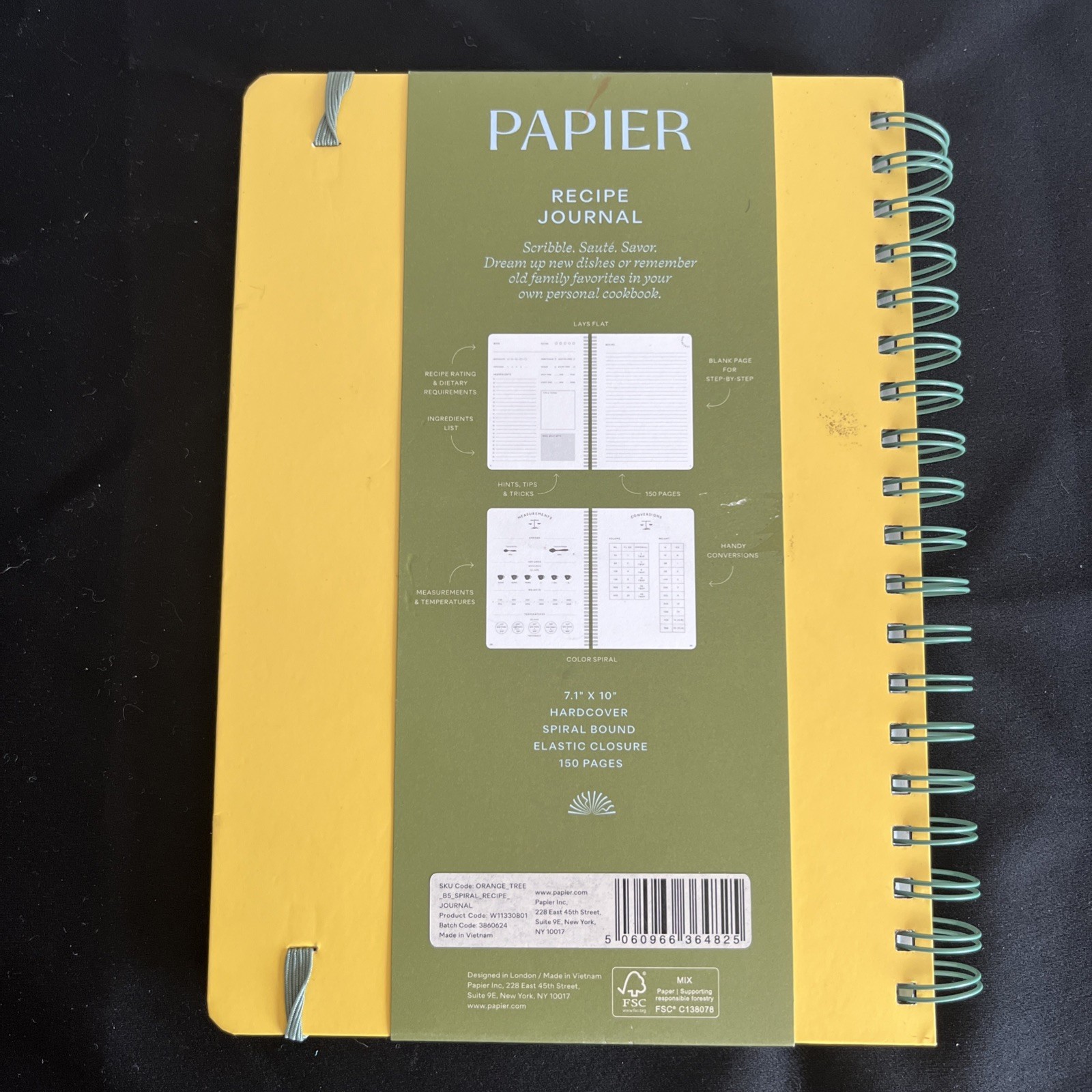 NEW Papier Yellow Recipe Journal Oranges Design Spiral Bound Notebook