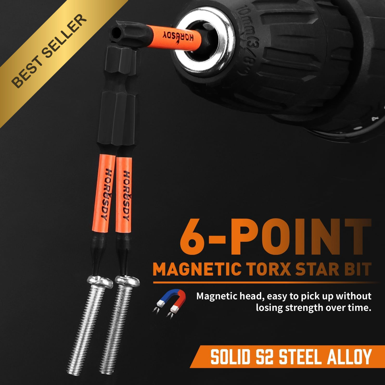 HORUSDY 36pcs Security Torx Bit Set Tamper Proof Star S2 Steel Impact Driver Box