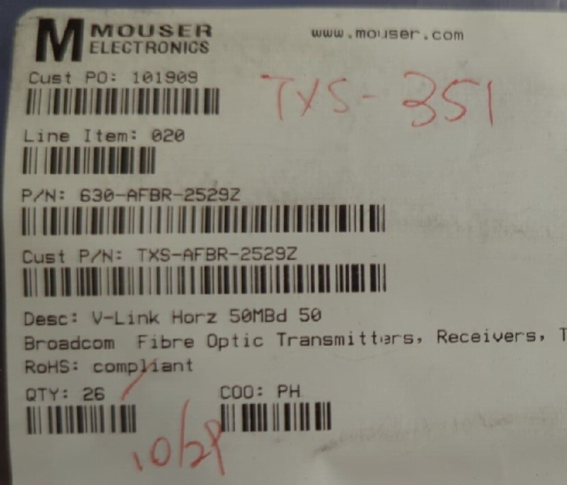 Broadcom AFBR-2529Z 50MBD 650NM 1MM POF Fiber Optic Receiver 3.3v 20mA RS485/232
