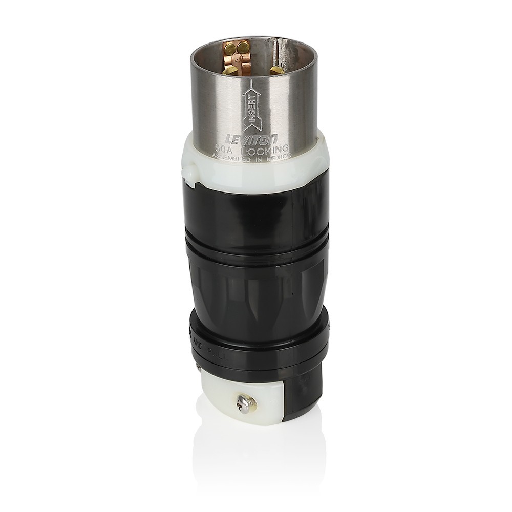 Leviton 3765-C Locking Plug, 3-Pole, 4-Wire, 50A, 250VDC/ 600VAC Grounding Black