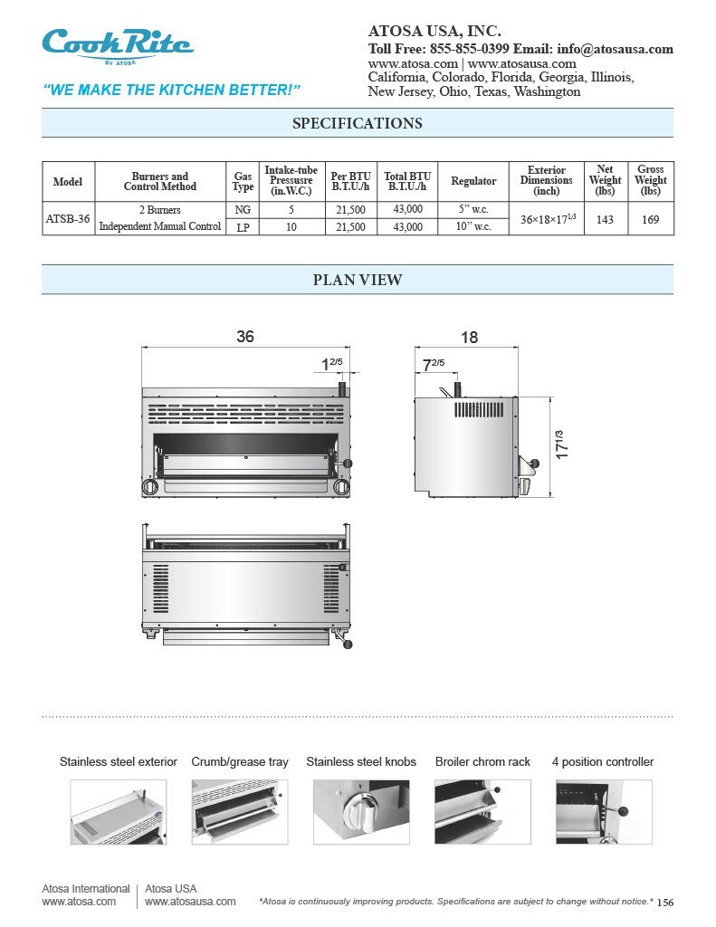Atosa ATSB-36-NG 36″ SALAMANDER BROILER NAT GAS
