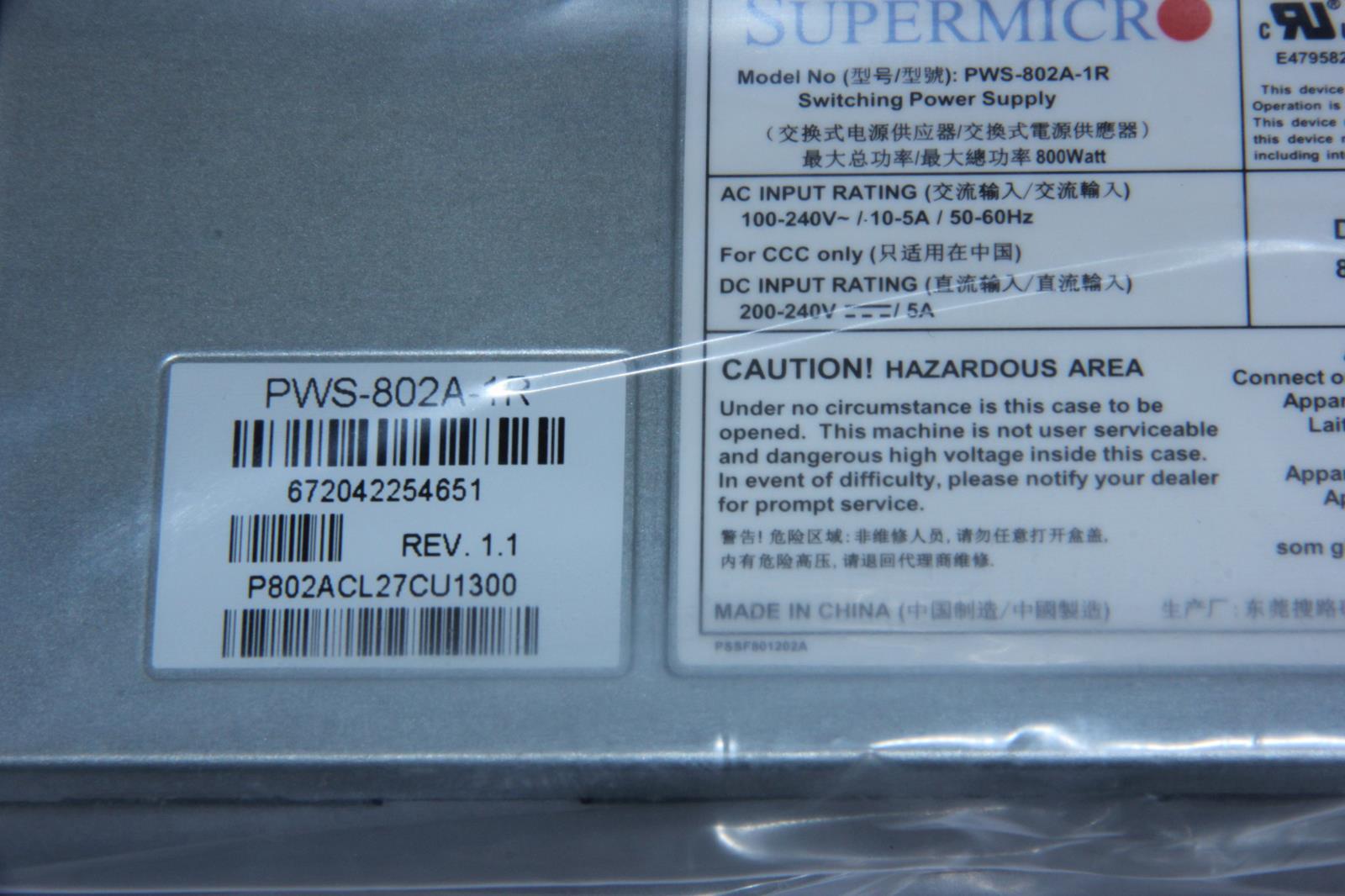 SUPER MICRO PWS-802A-1R 800W 12V 66A 5Vsb 4A Switching Power Supply