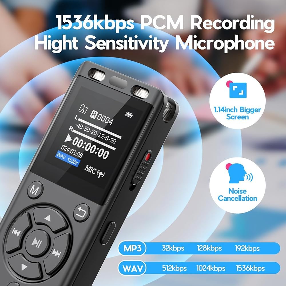 Tonfarb 64GB Digital Voice Recorder with Playback,Audio Recording Device for