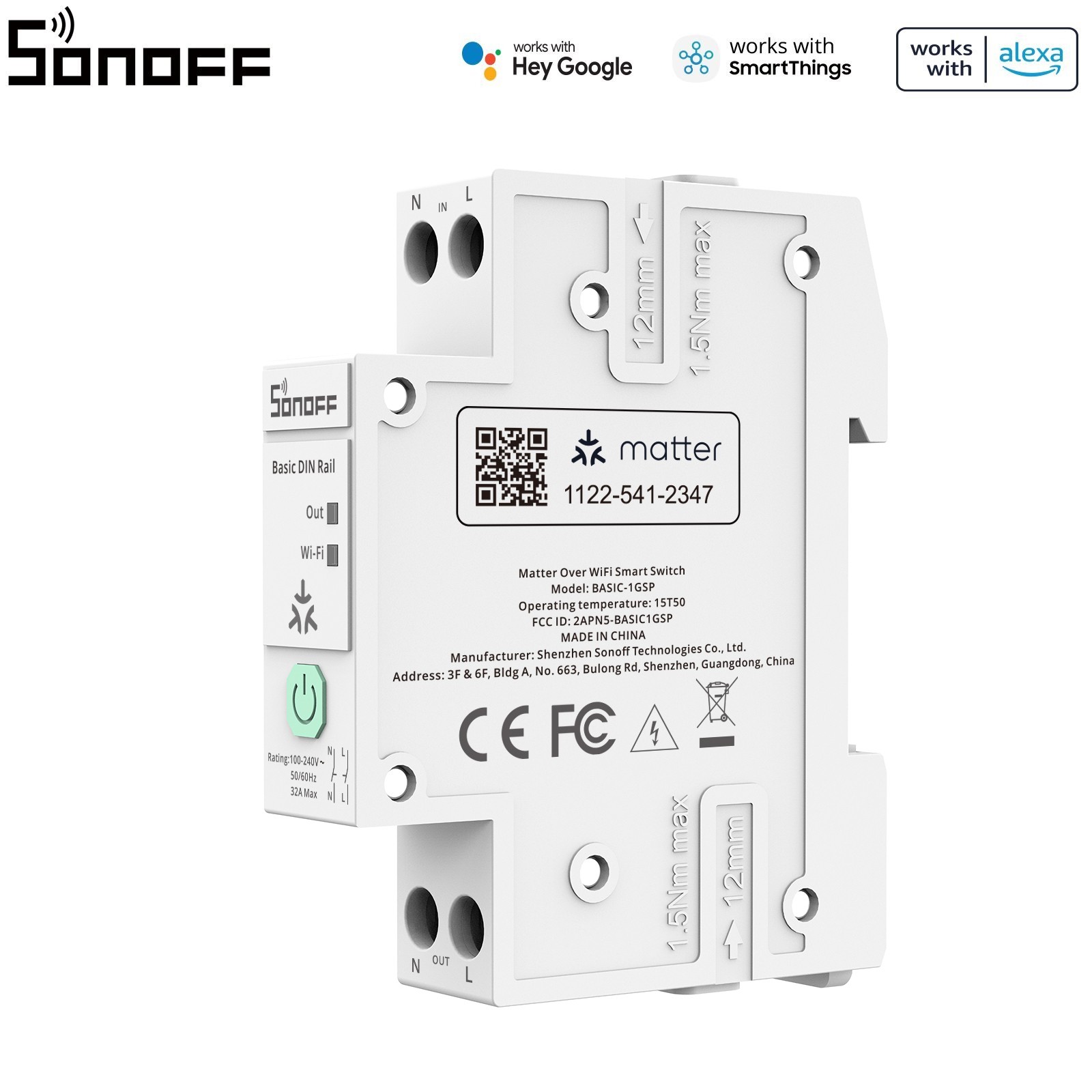 SONOFF Electric Meter 32A Smart Wi-Fi Switch Matter Over Din Rai Circuit Breaker