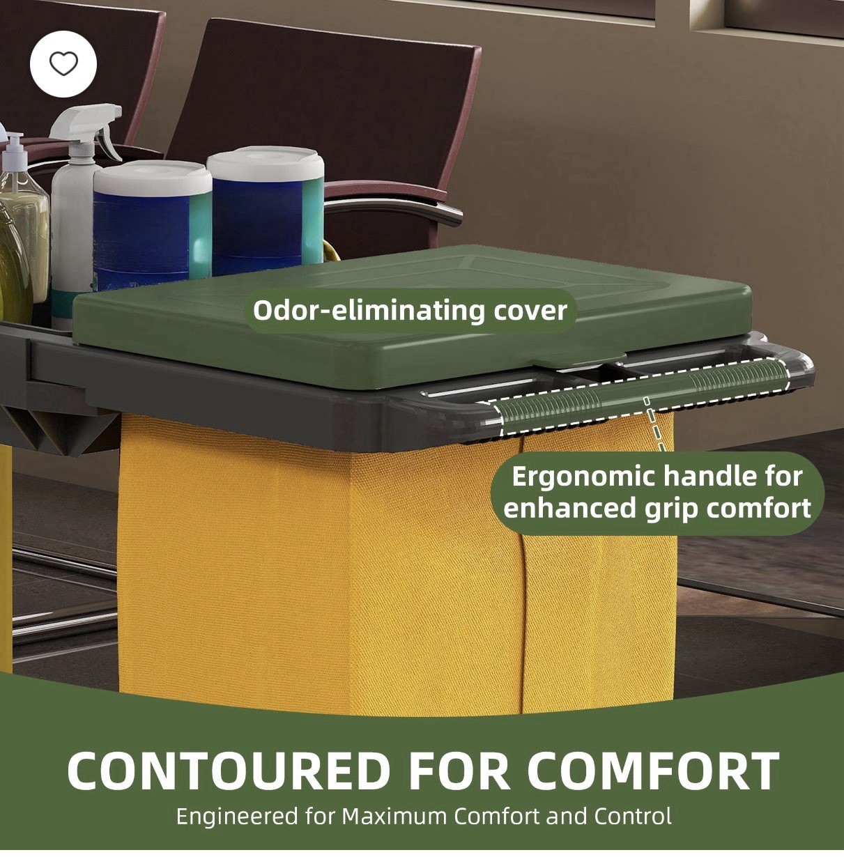Janitorial Cleaning Cart w/ Bag, Odor-Sealing Lid, Shelves & Dividers