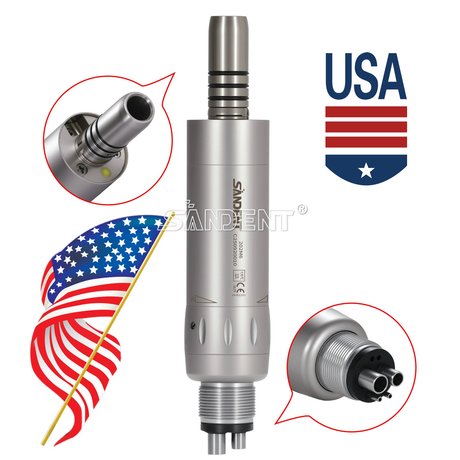 Dental Internal Water Spray E-generator LED Air motor Handpiece 4Hole Low Speed