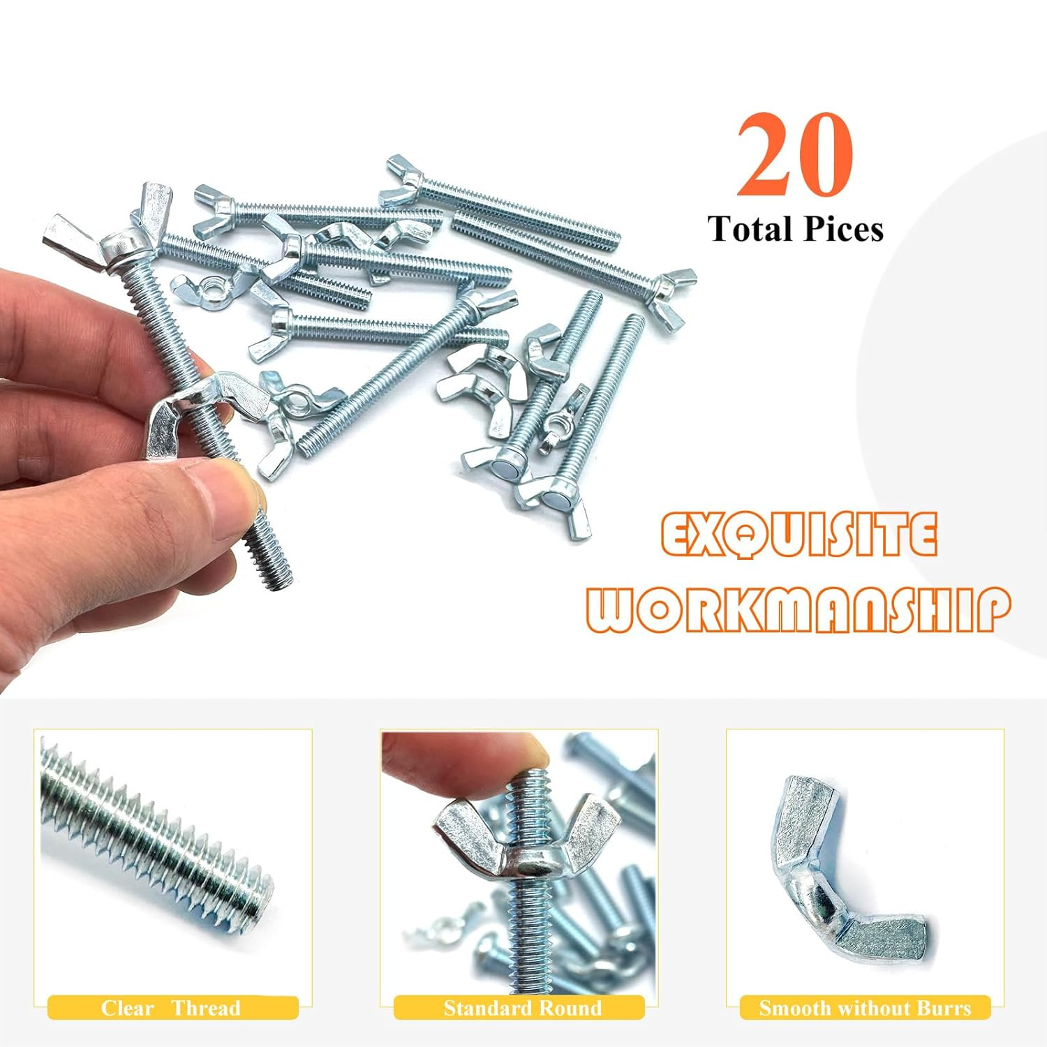 20 Pcs 1/4-20 x2-1/2 Wing Screw Bolts and Wing Nut Kit Butterfly Screws and Nut