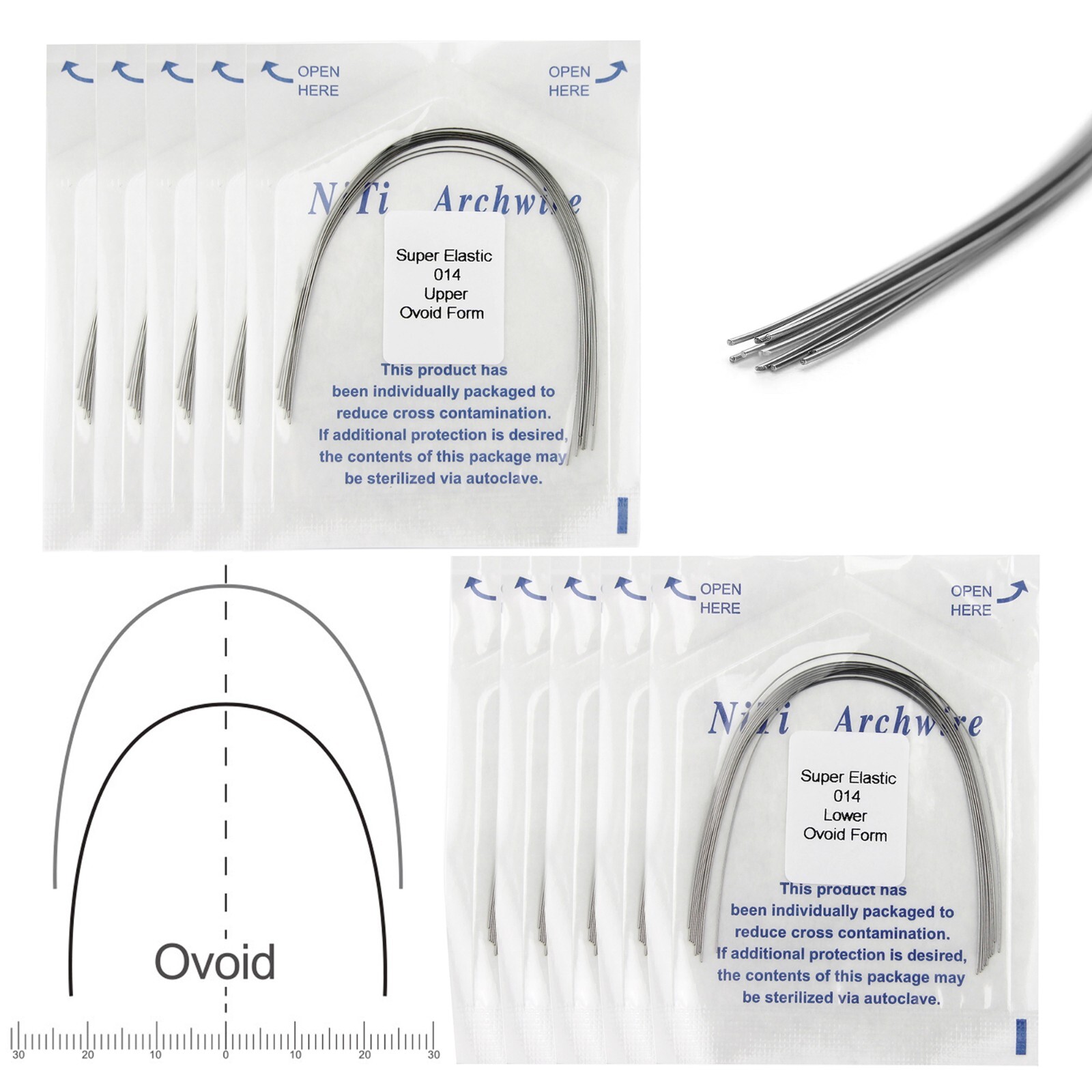100PCS Dental Orthodontic Arch Wire NiTi Stainless Steel Round Square Ovoid Form