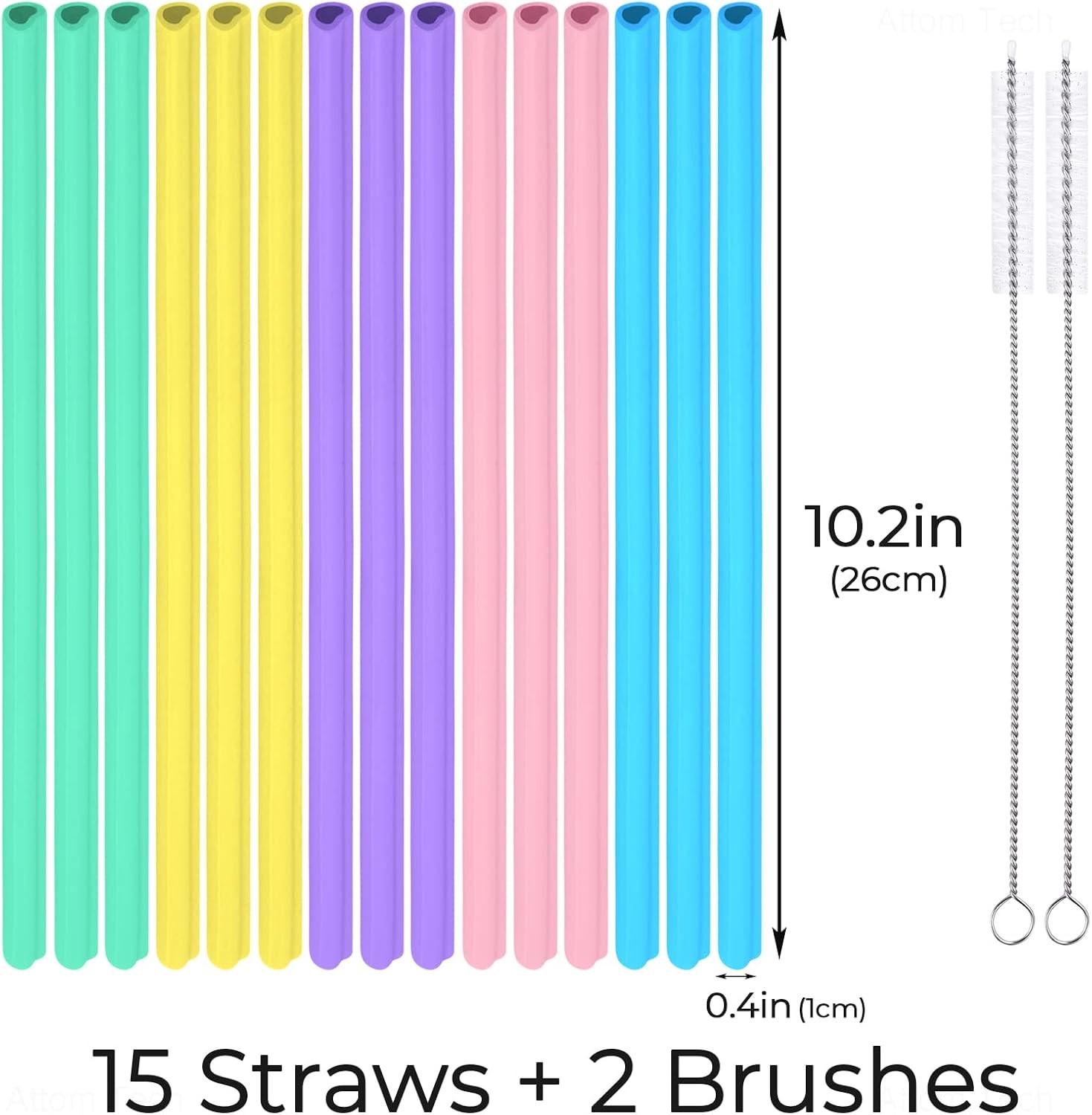 15PCS Heart Shaped Silicone Reusable Drinking Straws 10″ Long BPA-Free for Tumbl