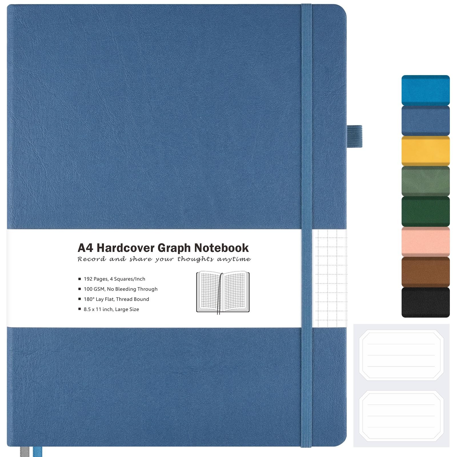 Graph Paper Notebook, Hardcover Notebook 8.5 x 11, Grid A4 Graph, Blue
