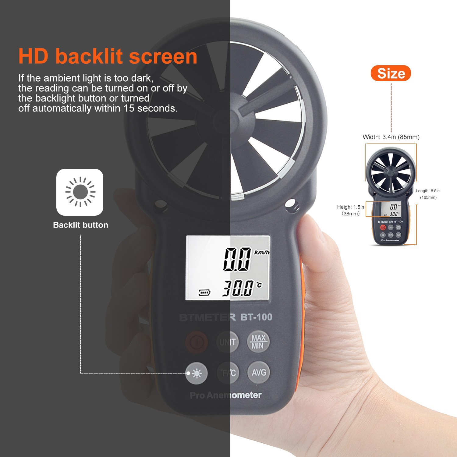 8-Vane Handheld Anemometer Wind Speed Meter,Tripod Mount, Wind Chill,LCD Backlit