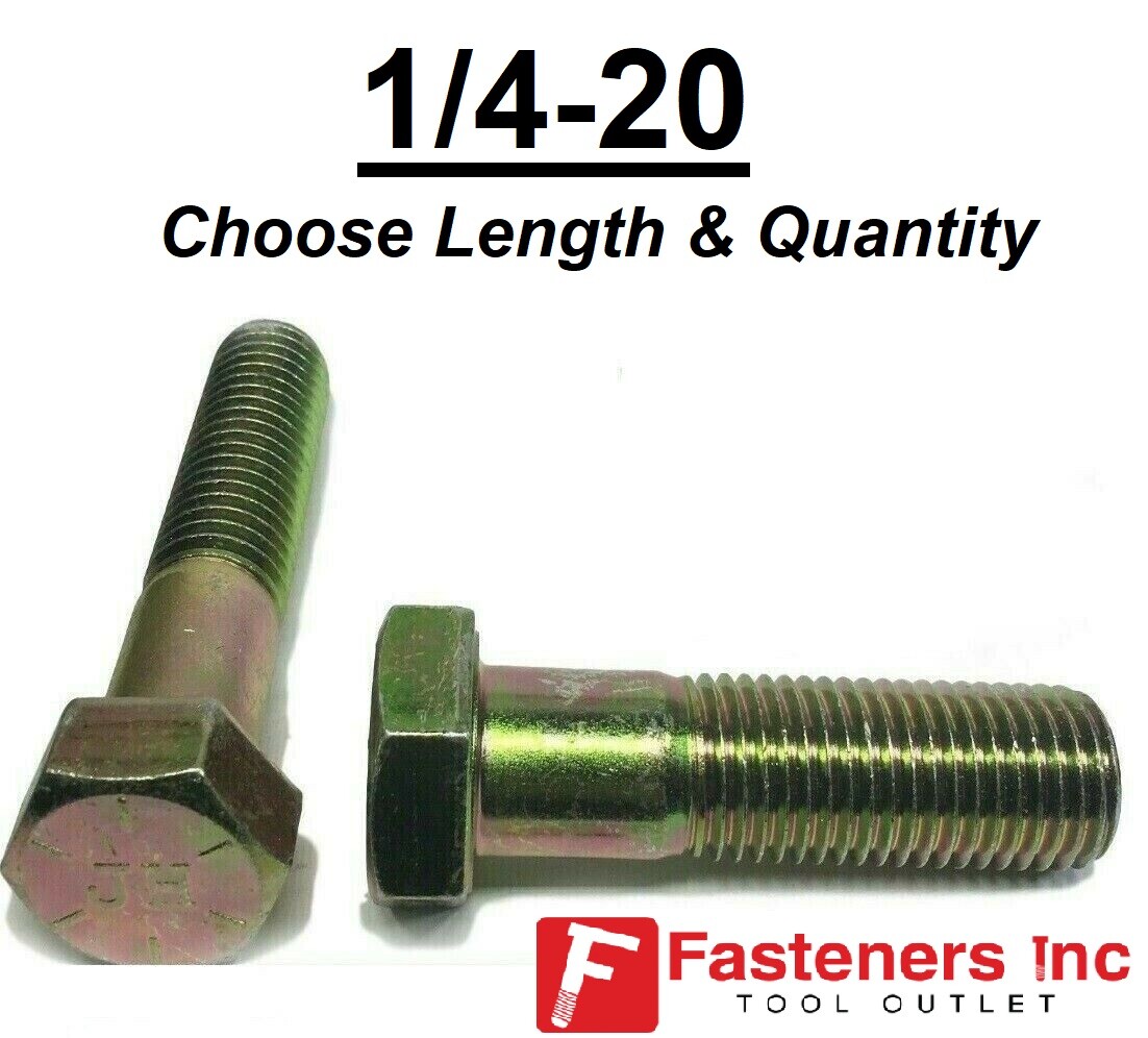 1/4-20 Grade 8 Hardened Hex Cap Screw Bolt Yellow Zinc (All Sizes & Qty’s) 1/4″