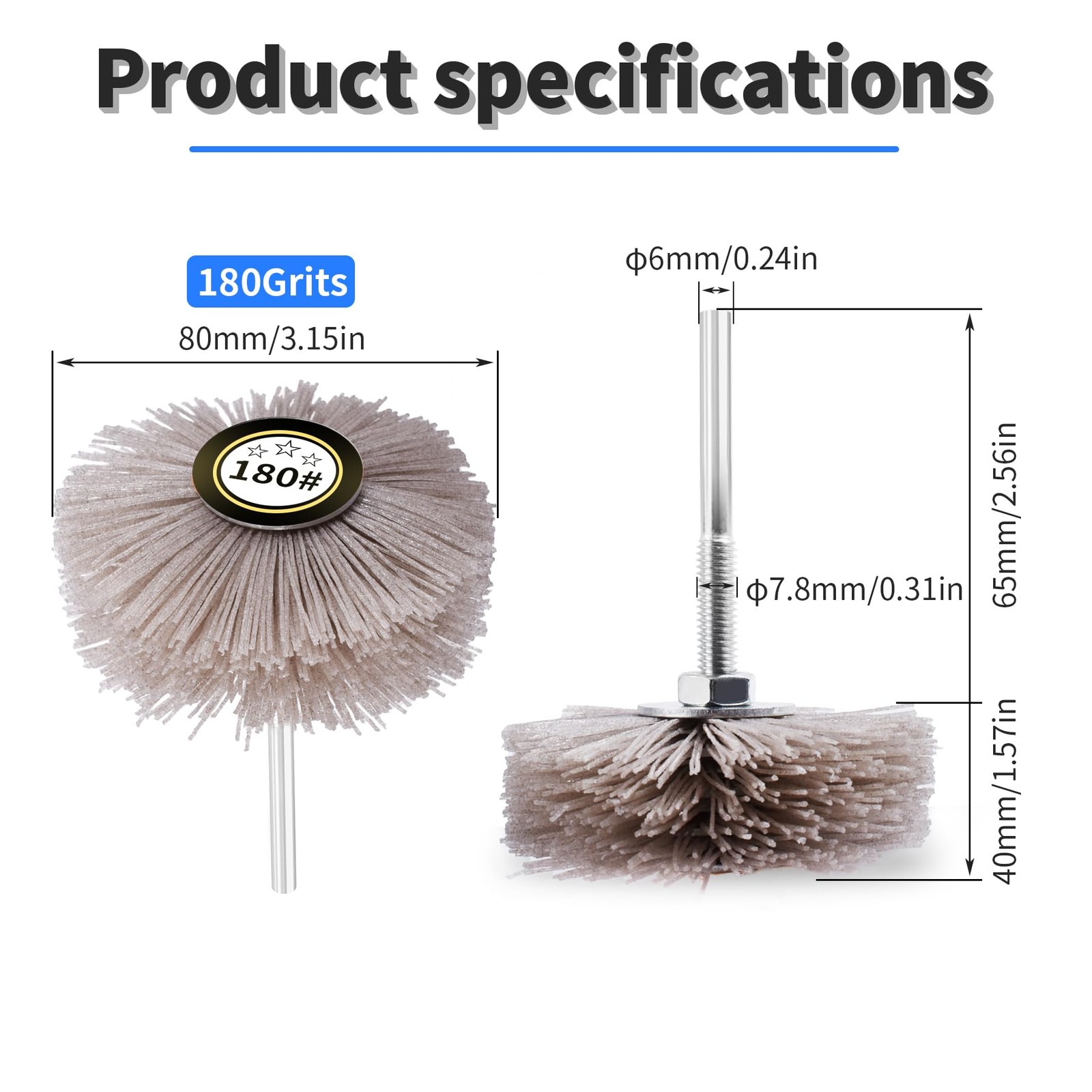180 Grits Nylon Wheel Brush Abrasive Grinding Head 6mm 1/4 Inch Shank Polish