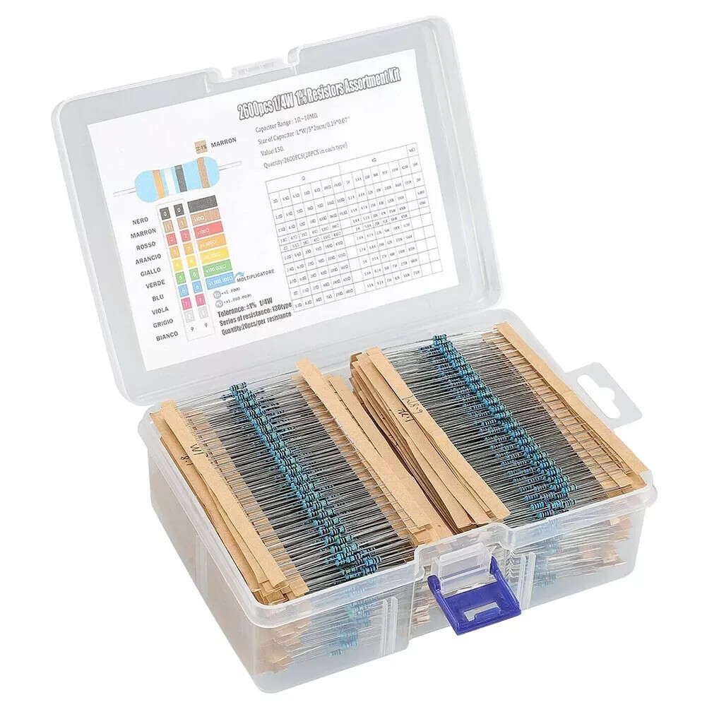 2600 Pcs 130 Values 1/4W 0.25W 1 ohm- 3M ohm Resistors Kit Assortment Set 1%
