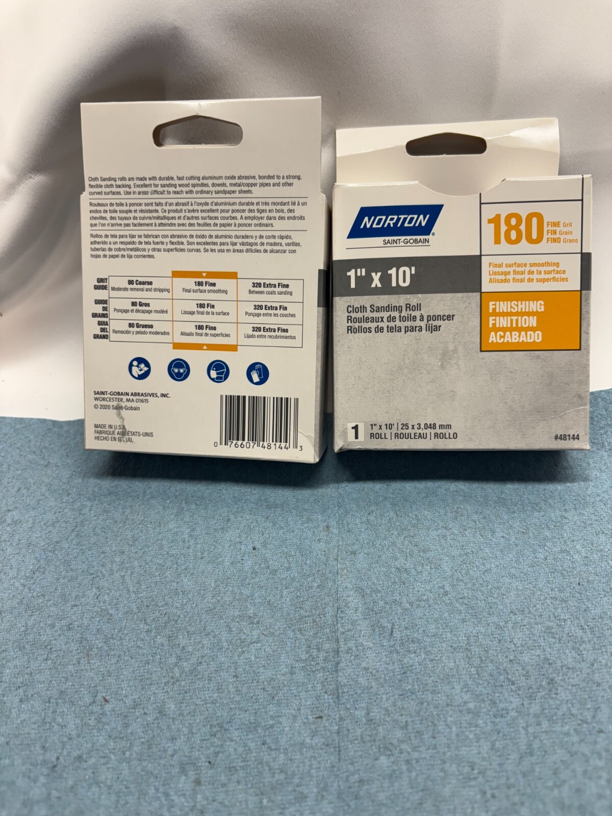 TWO !! Norton 10 Ft x 1 In x 180 Grit Cloth Sanding Rolls 48144