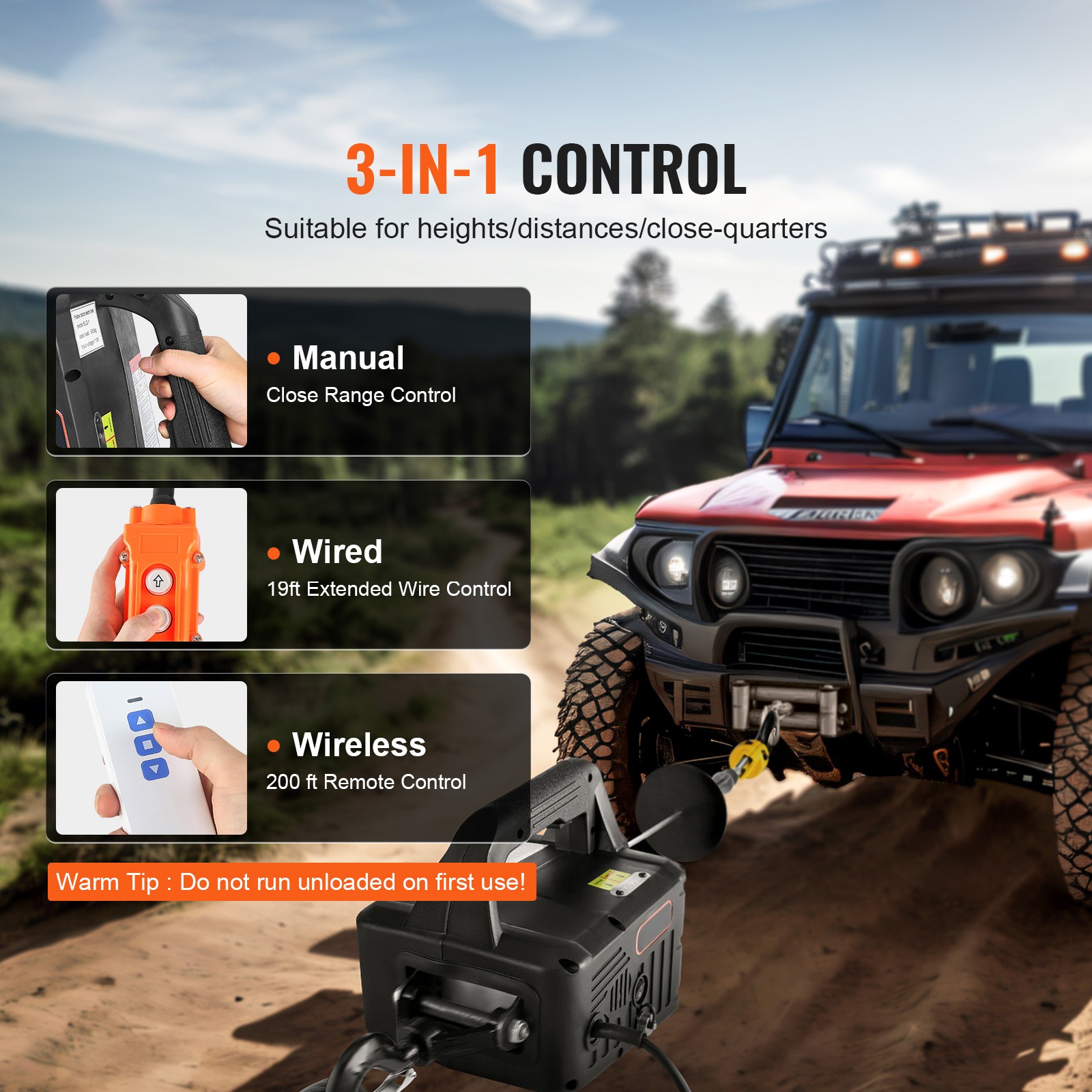 3-in-1 Portable Electric Hoist Winch 1100lbs Wired/Wireless Remote Control