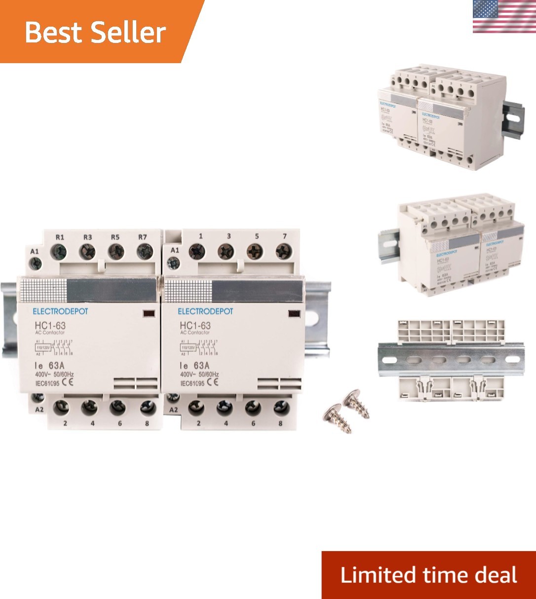 40A 4 Pole Normally Open Contactor IEC 400V 110/120VAC Replacement