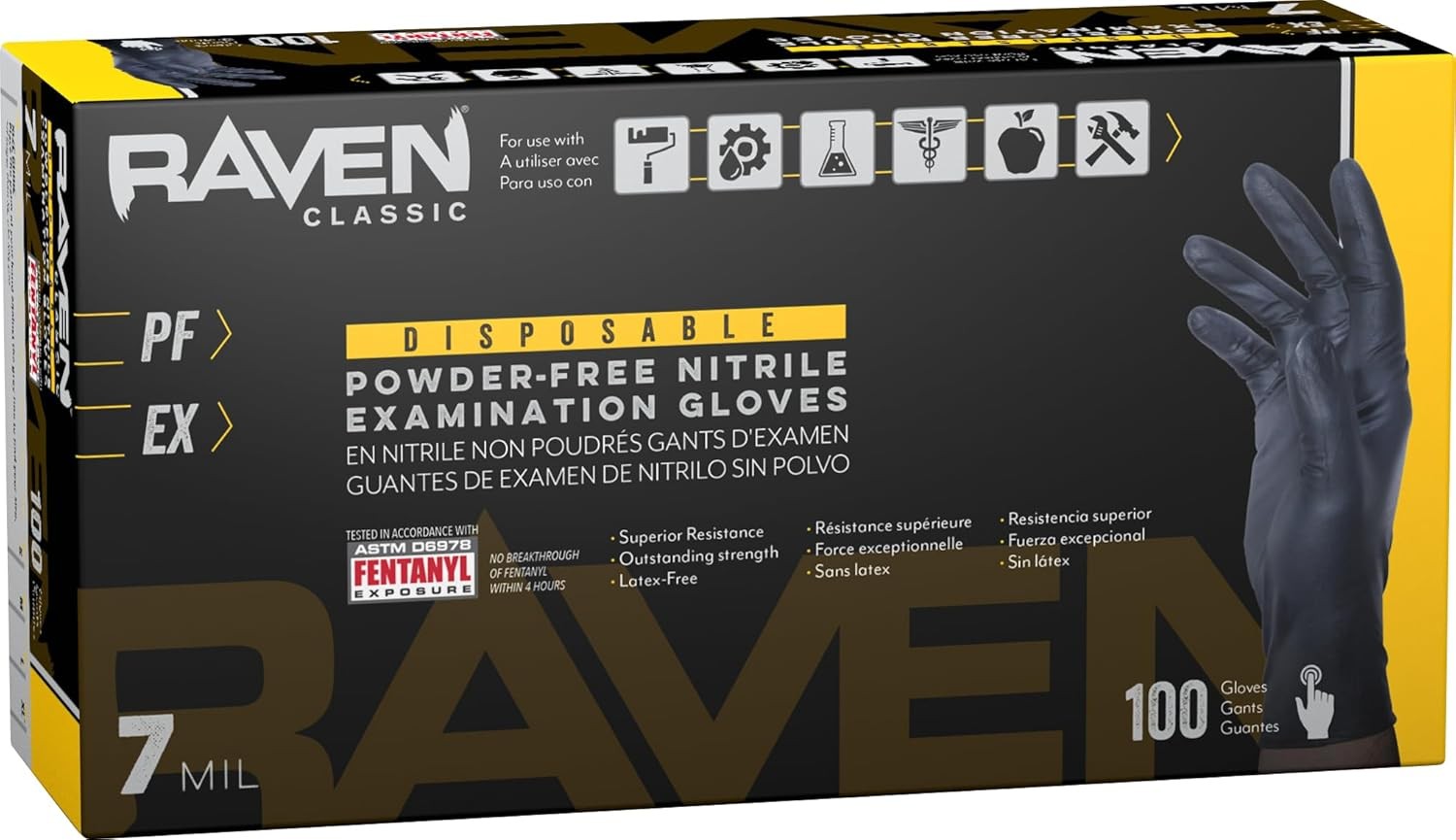 Raven Powder Free Nitrile Disposable Gloves – 10 Boxes / Large (Pack of 100)