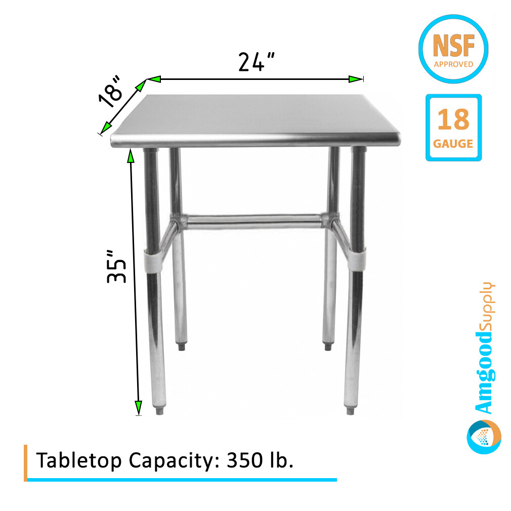 18″ X 24″ Stainless Steel Open Base Table | NSF Prep Metal Work Table