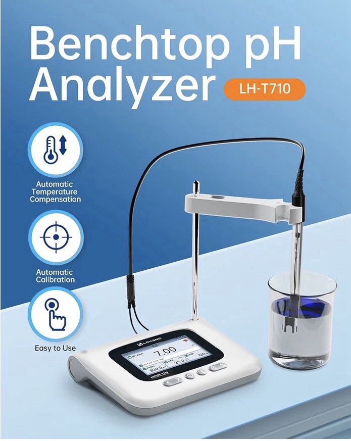 LOHAND LH-T710 Benchtop pH Meter w/ Electrode Probe, Color LCD, -2~16pH