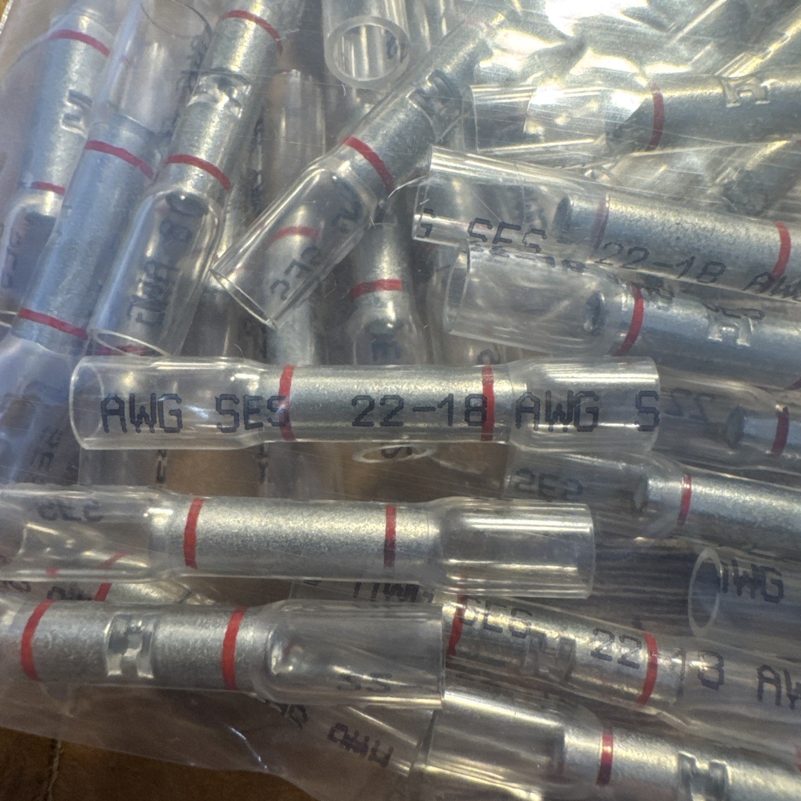 100 OptiSeal Heat Shrink Sealed Butt Connectors Crimp Clear Red Stripe 22-18 AWG