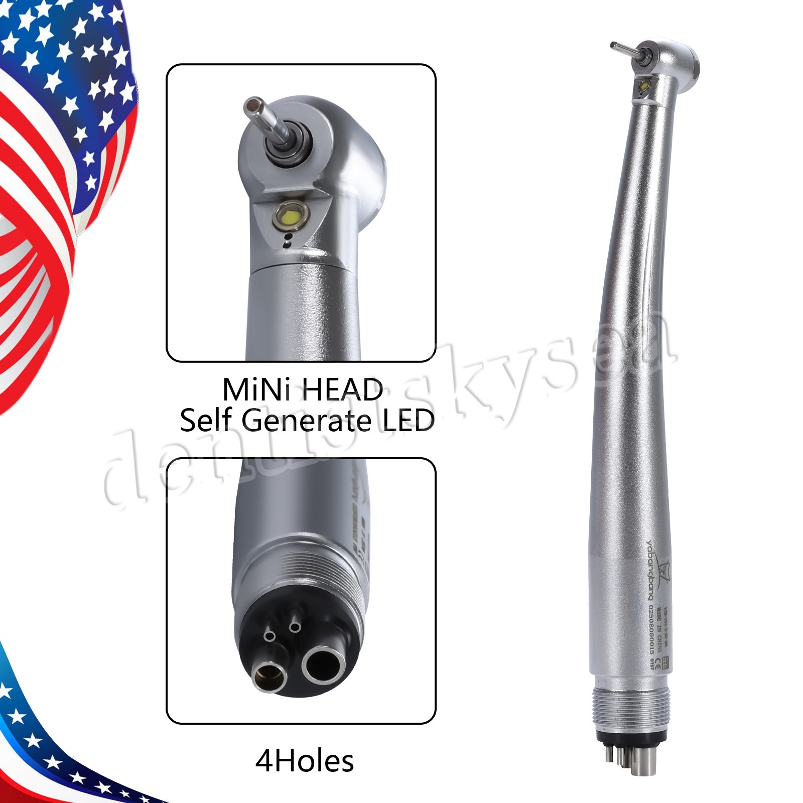Mini Small Head Dental Fiber Optic LED E-generator Handpiece /High Speed 4Holes