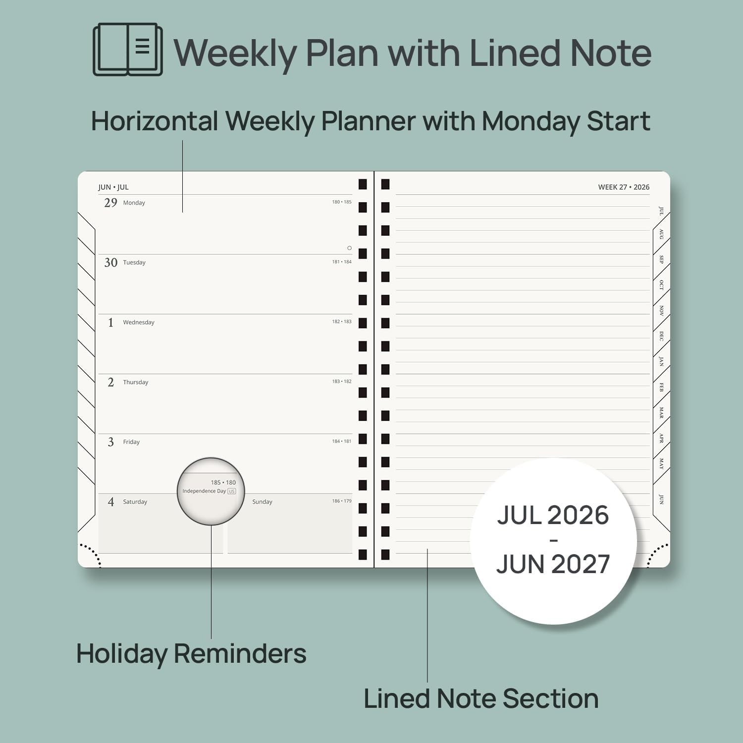 POPRUN Weekly Planner 2026-2027, 6.5″ x 8.5″, (July 26-June 27) Academic Weekly