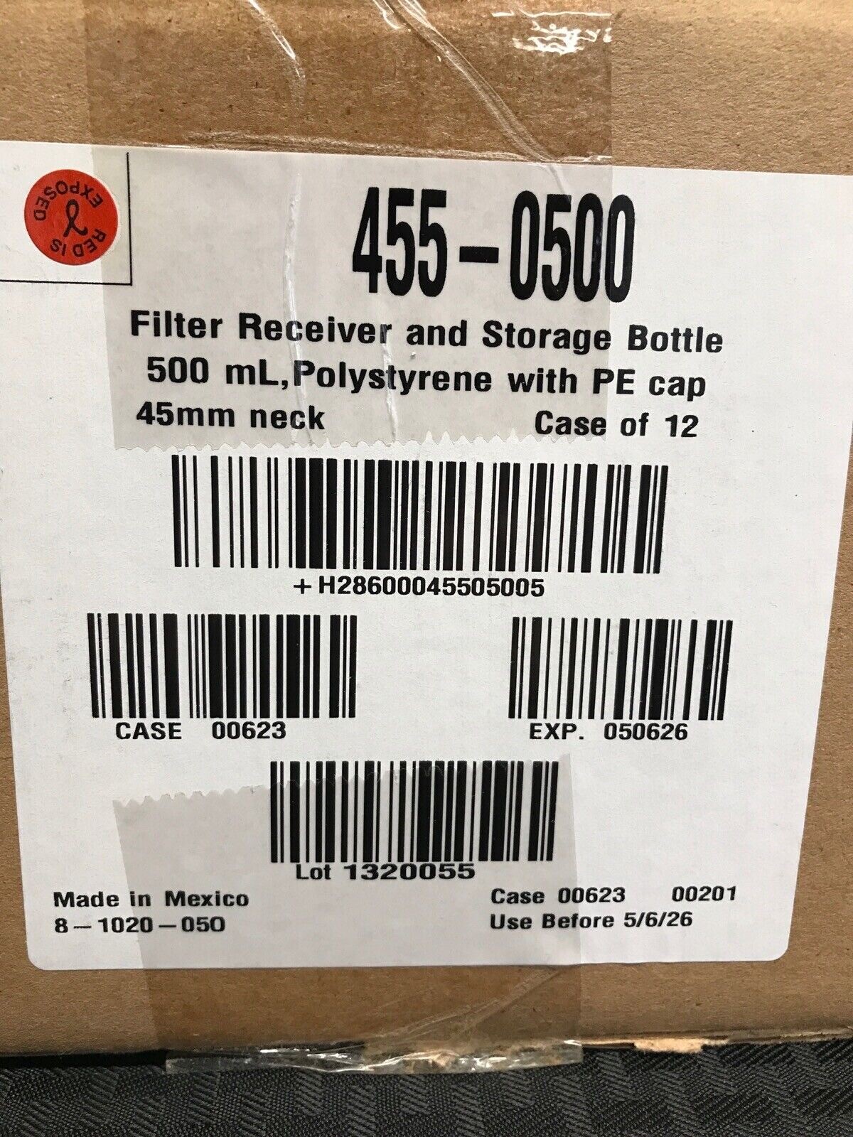 (12/Pk) THERMO 500mL PS Rapid-Flow Receiver Storage Bottle 45mm Cap 455-0500