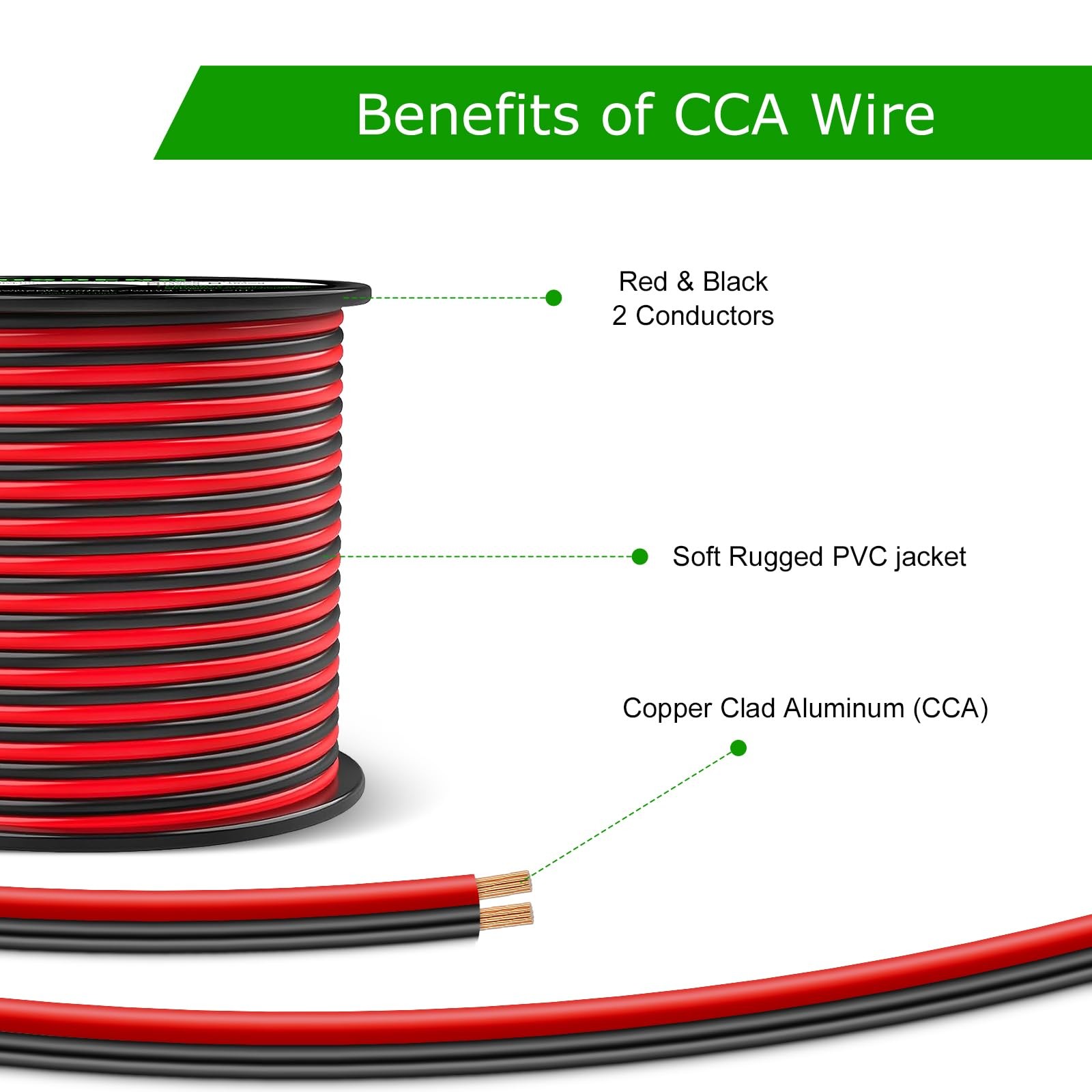 14AWG Electrical Wire 100FT Red Black 2 Conductor Low Voltage Cable
