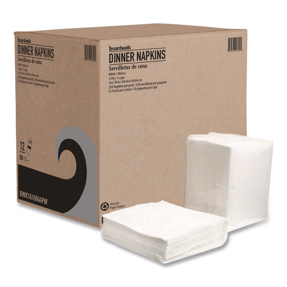 Boardwalk 1616NAPW 1-Ply 16″ x 16″ Dinner Napkin – White (250/PK, 12 PK/CT) New