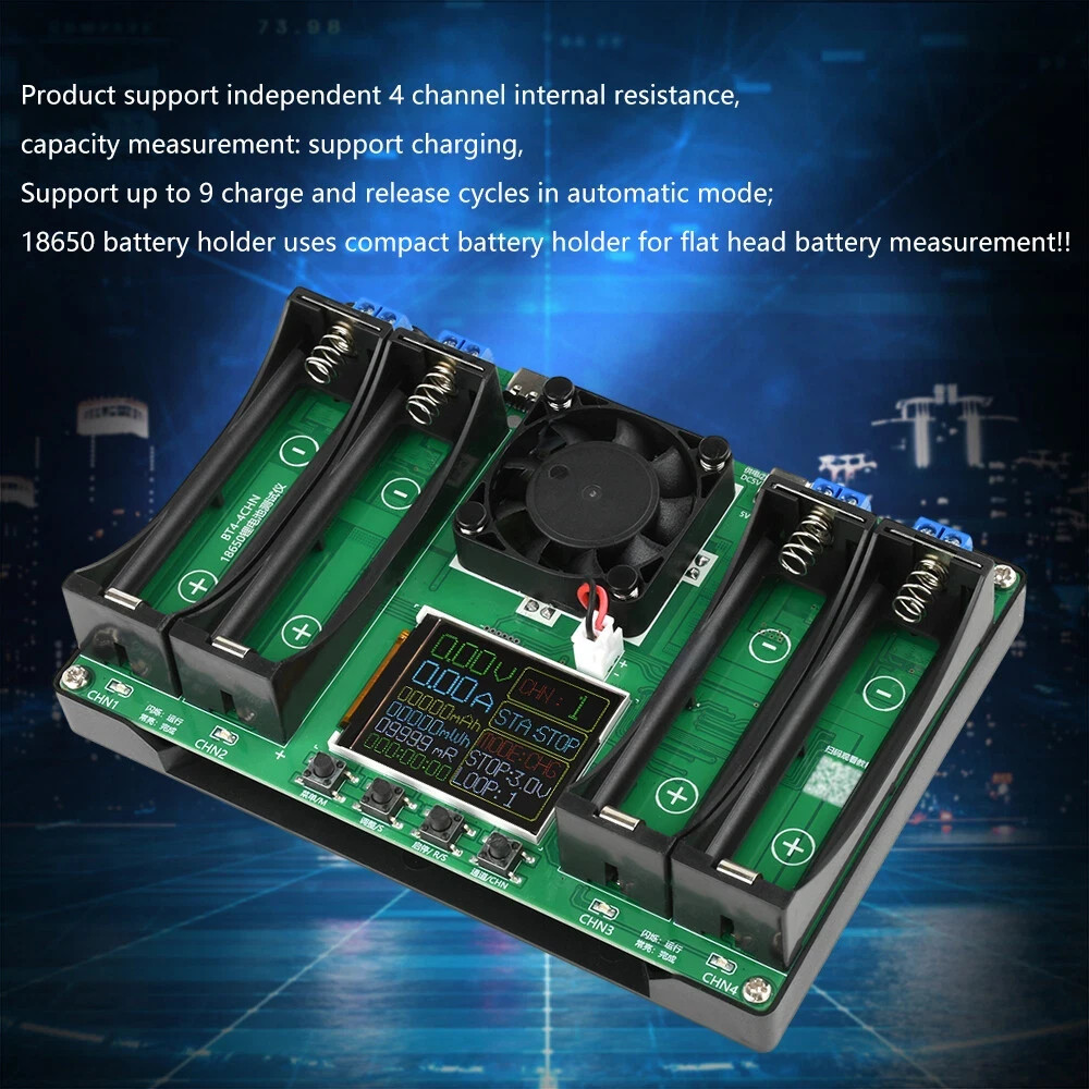 4-Way 18650 Battery Capacity Internal Resistance Tester Auto Charge Discharge