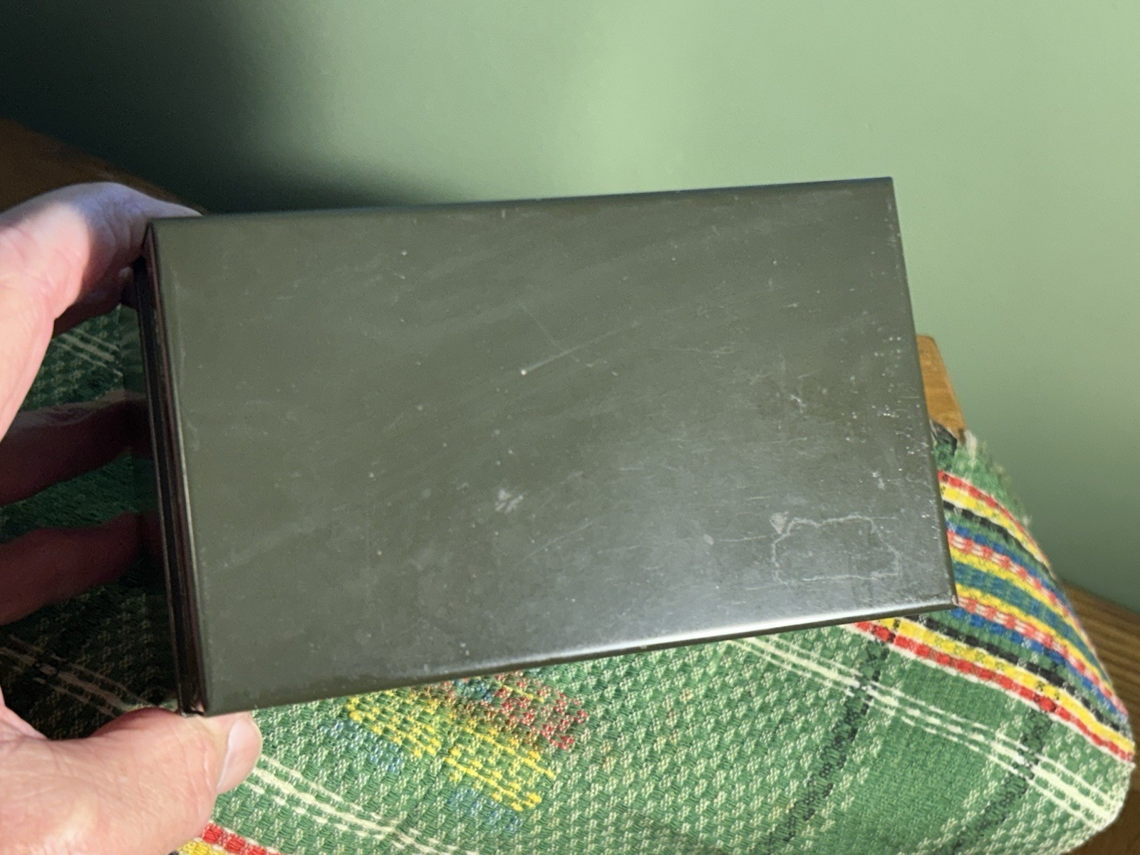 vintage small dark green WEIS metal file card office recipe BOX 5.5×3.25×3.5″