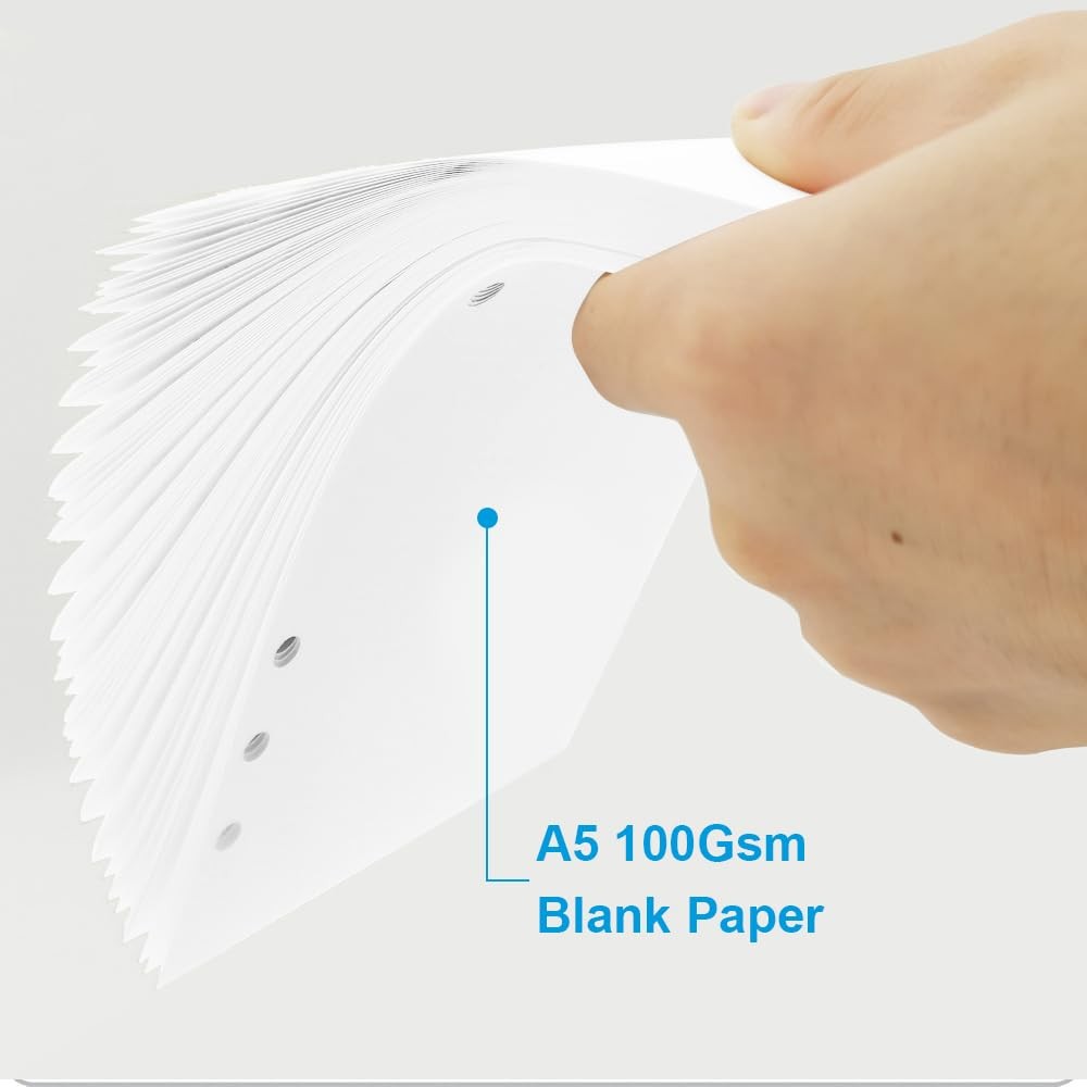 A5 Blank Paper Refill – 6-Hole Punched, 100 Sheets/200 100 Sheets, White