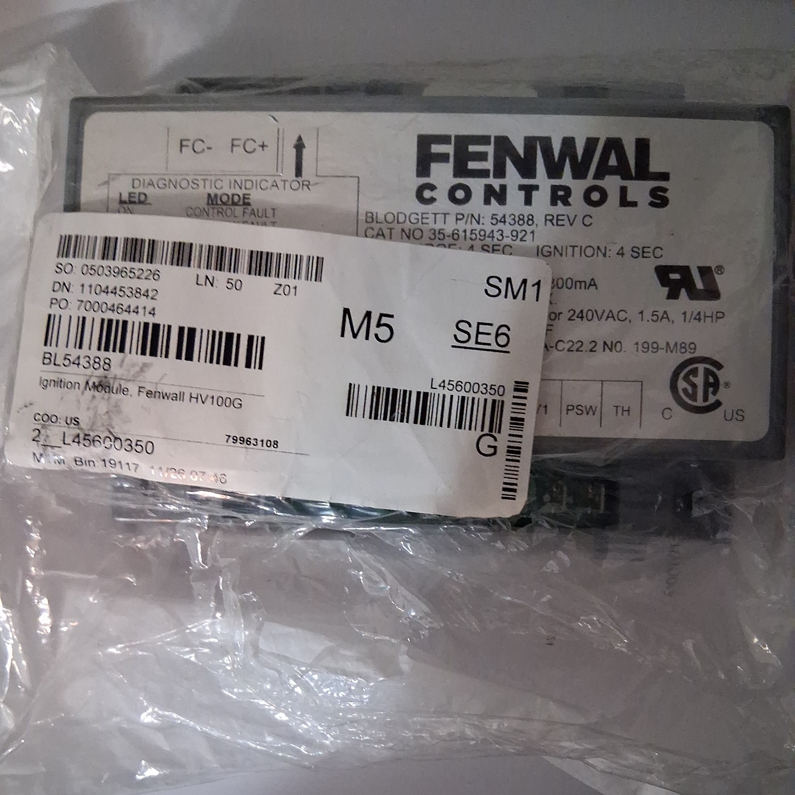 Blodgett Control,Ignition,Fenwal Hv100G 54388 – Free Shipping + Geniune OEM