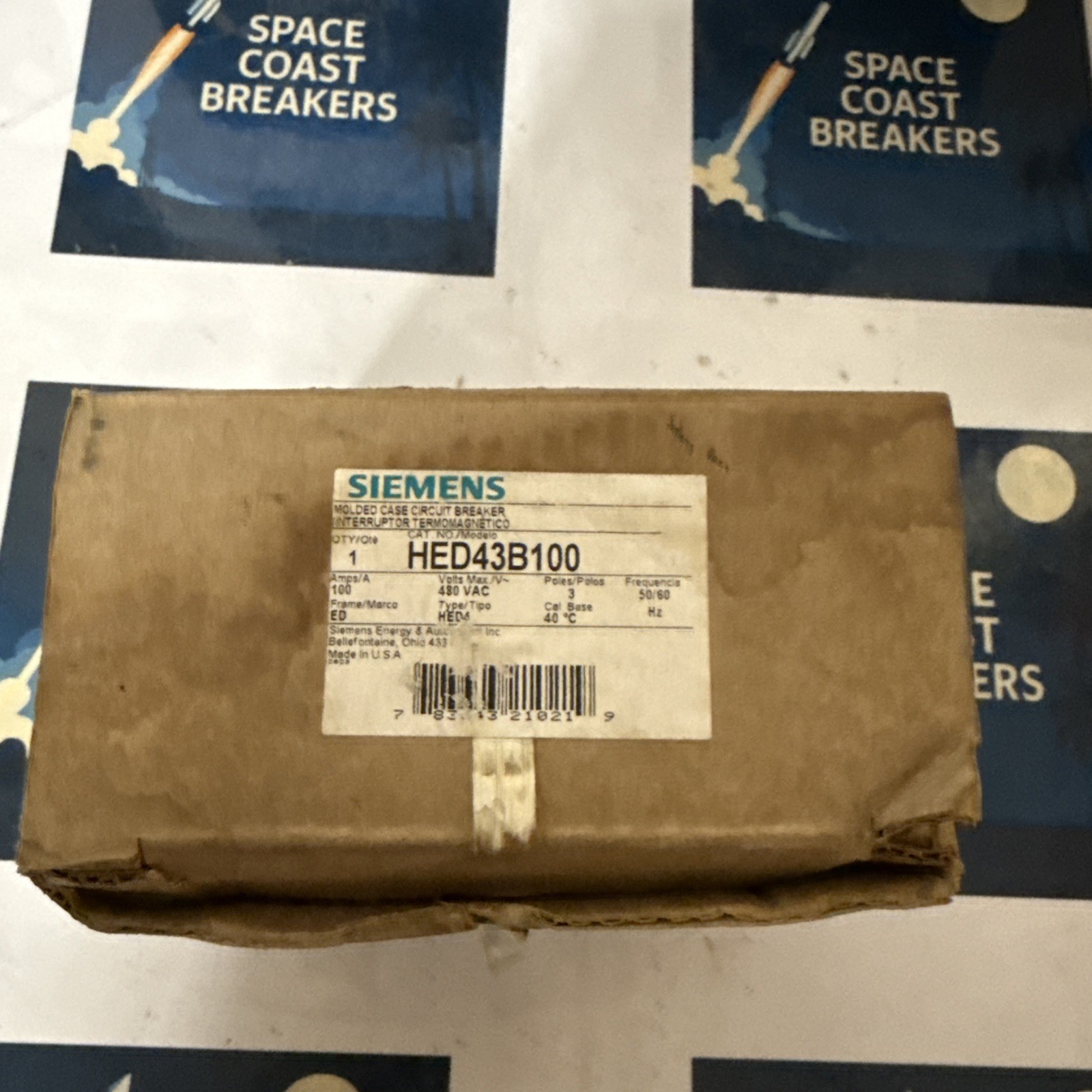Siemens HED43B030 30A 3-Pole 480V AC Circuit Breaker, Trip Indicator