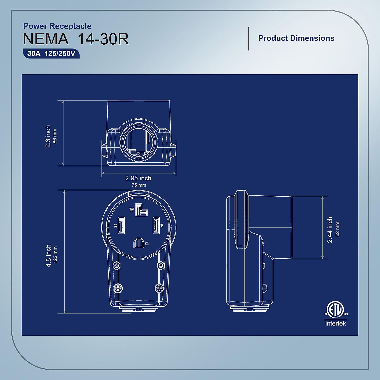 NEMA 14-30R Plug,14-30 30A/125/250V Female Connector, (ETL Certified) 30Amp 125/