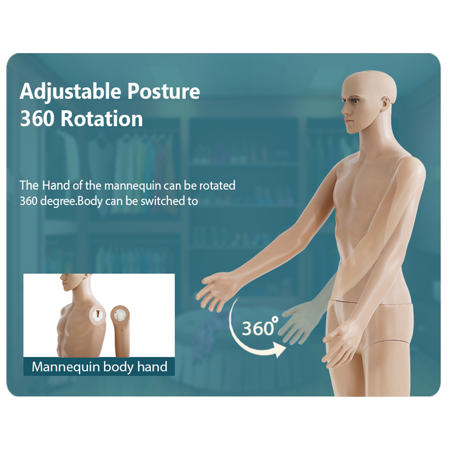 Male Mannequin Full Body Dress Form Sewing Dress Model Mannequin Stand 73 inch