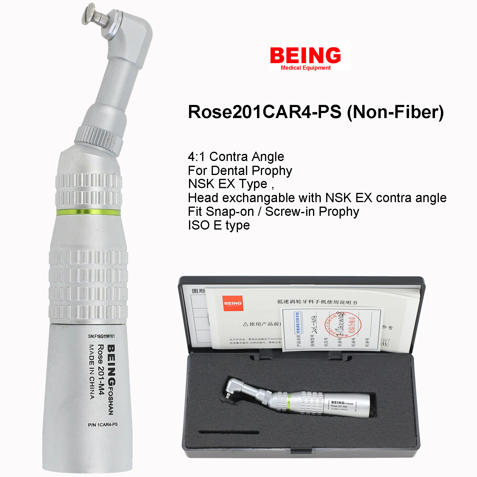 Dental Prophy Handpiece Straight Attachment HP-44M 4:1 Prophylaxis Contra Angle
